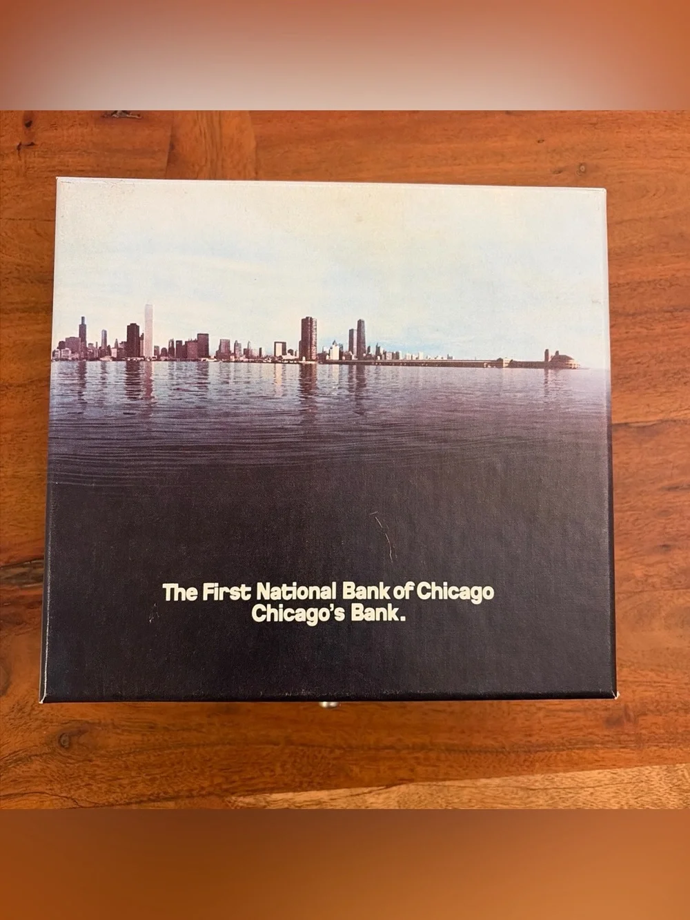 Vintage First National Bank of Chicago Cancelled Check Box Skyline Organizer
